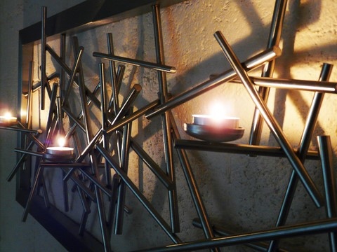 Tableau bougeoir inox Mikado, Teix art 5